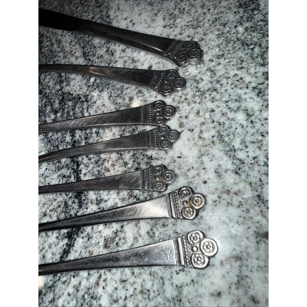 7 Pcs National Stainless Korea Flatware Costa Mesa‎ Pattern Flower Dots